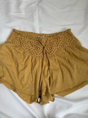 aerie Crochet-Waist Mustard Yellow High-Rise Shorts